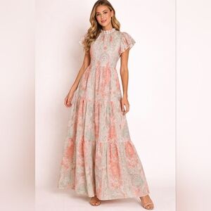 Pinch Coral & Sage Paisley Maxi Dress